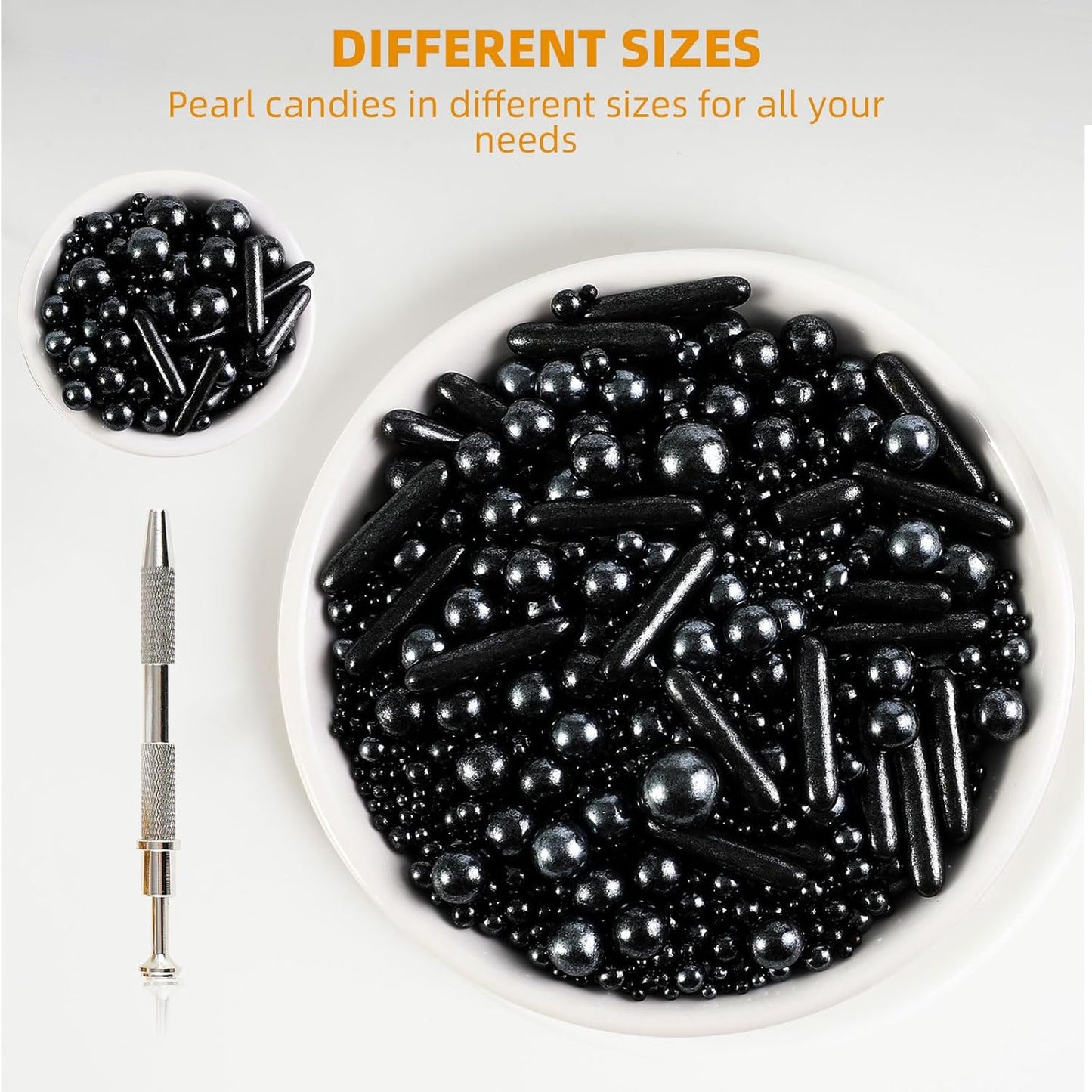 Kasvan Black Mix Sugar Sprinkles - Edible Candy Pearls with 4-Claw Sprinkle Pen,118g/4.16 Oz, Gift Box Pack, Baking Cake Decorations, Ice Cream Toppings and Cookie Decorating (Black)