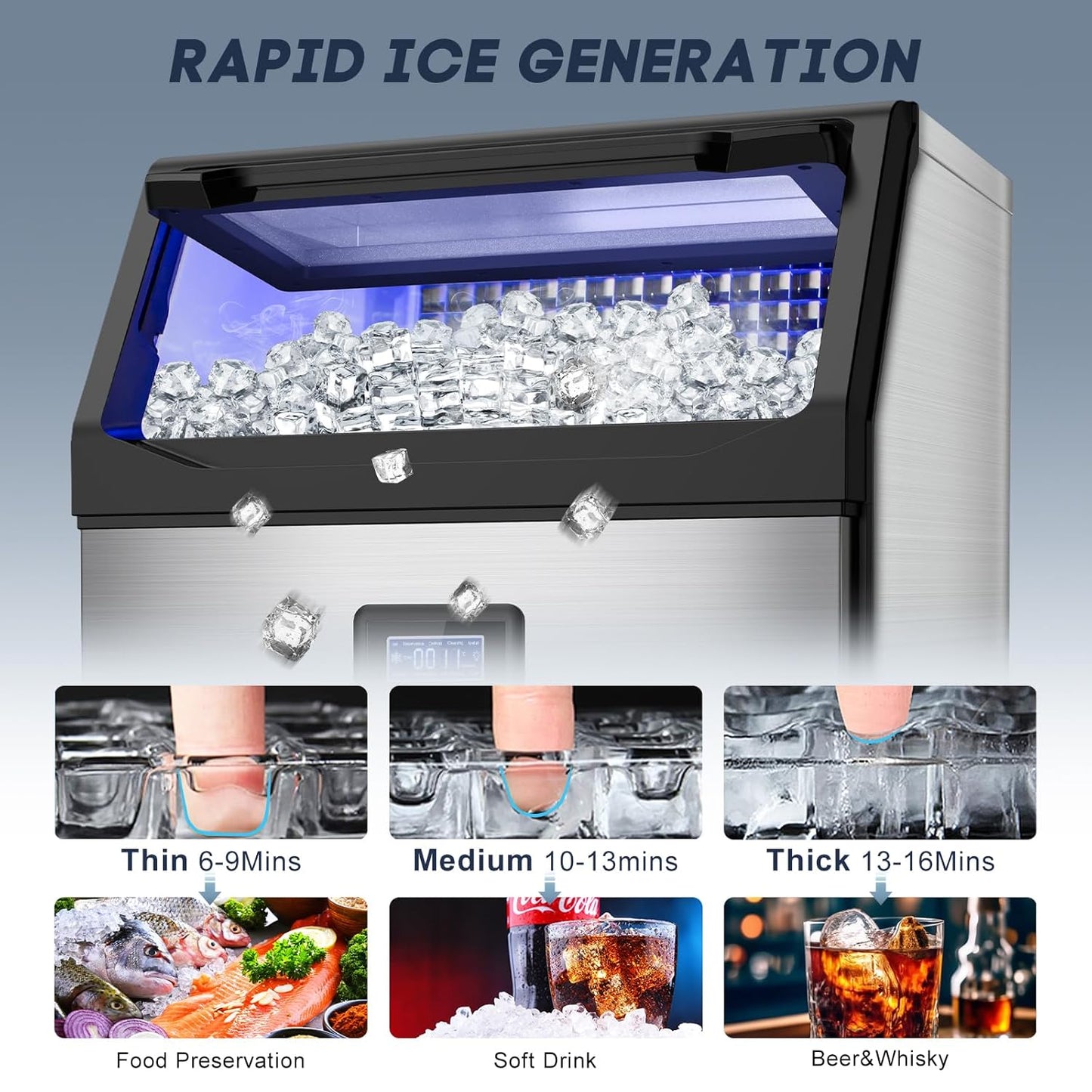 Commercial Ice Maker Machine – 250 Lbs/24H, 75 Lbs Storage Bin, 80 Ice Cubes in 8 Minutes – Freestanding Ice Machine with Water Filter and Scoop for Restaurant, Bar, Home, and Office