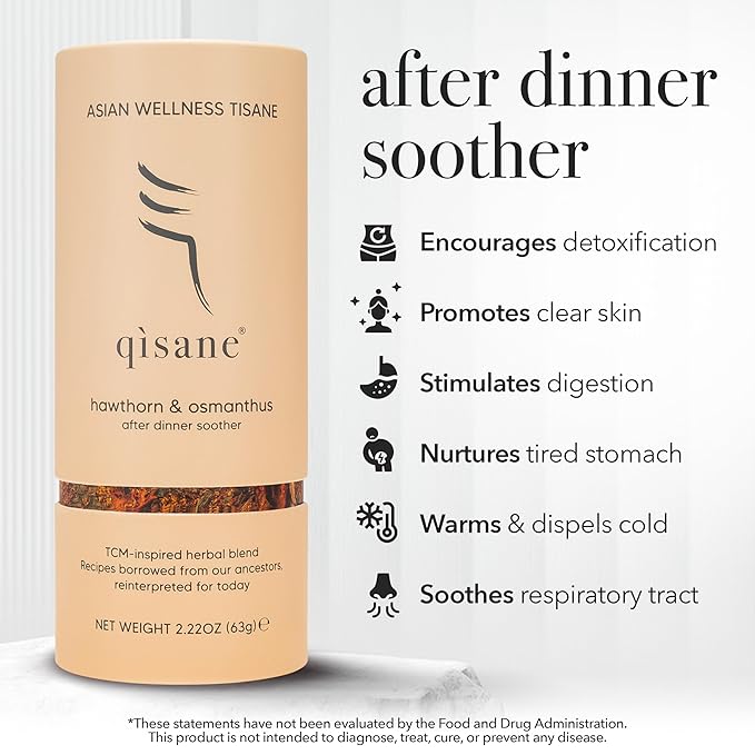 qìsane Hawthorn Berry Tea Bags with Osmanthus Flower - Dried Hawthorn Berries, Osmanthus Plant, Lemongrass & Ginger Loose Leaf Tea to Help Support Digestion & Easy Breathing - 10 sachets (~30 cups)