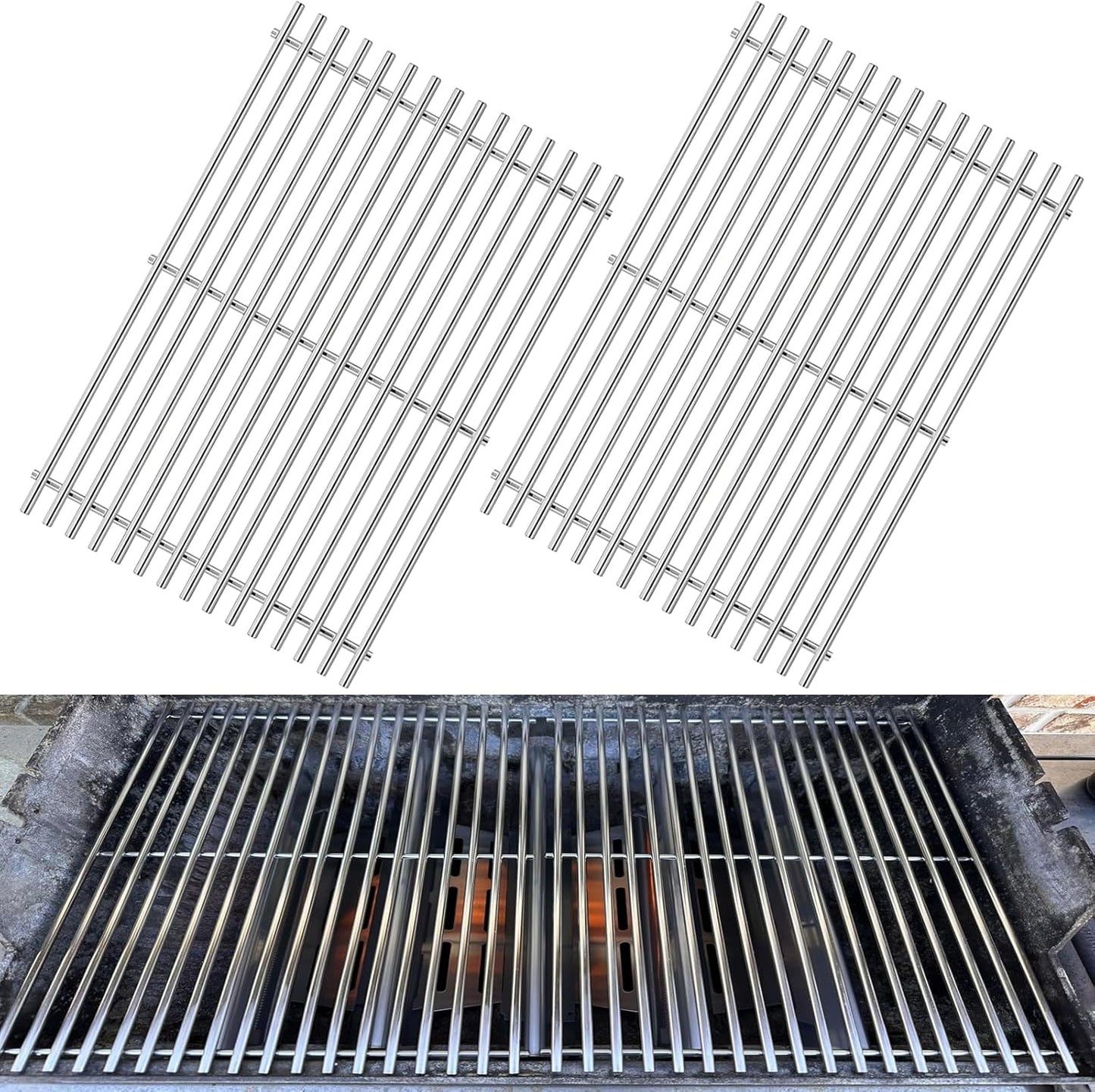 Genesis Grill Grates for Weber Genesis 300 Series, Cooking Grates Grill Parts for Weber Genesis E310 E320 E330 S310 S320 S330, 19.5" Steel BBQ Grids Replacement for Weber 7528/7524 Cast Iron Grate