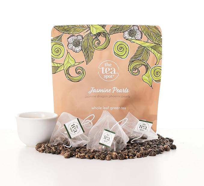 The Tea Spot Jasmine Pearls Green Tea | High-grade Jasmine infused Green Tea Pearls from Fujian | 15 Tea Bags