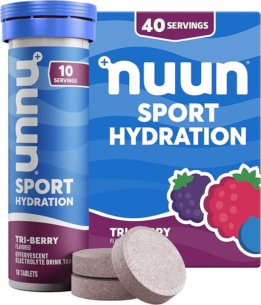 Nuun Sport Electrolyte Tablets with Magnesium, Calcium, Potassium, Chloride & Sodium, Gluten Free & Vegan, Tri-Berry, 4 Pack (40 Servings Total)