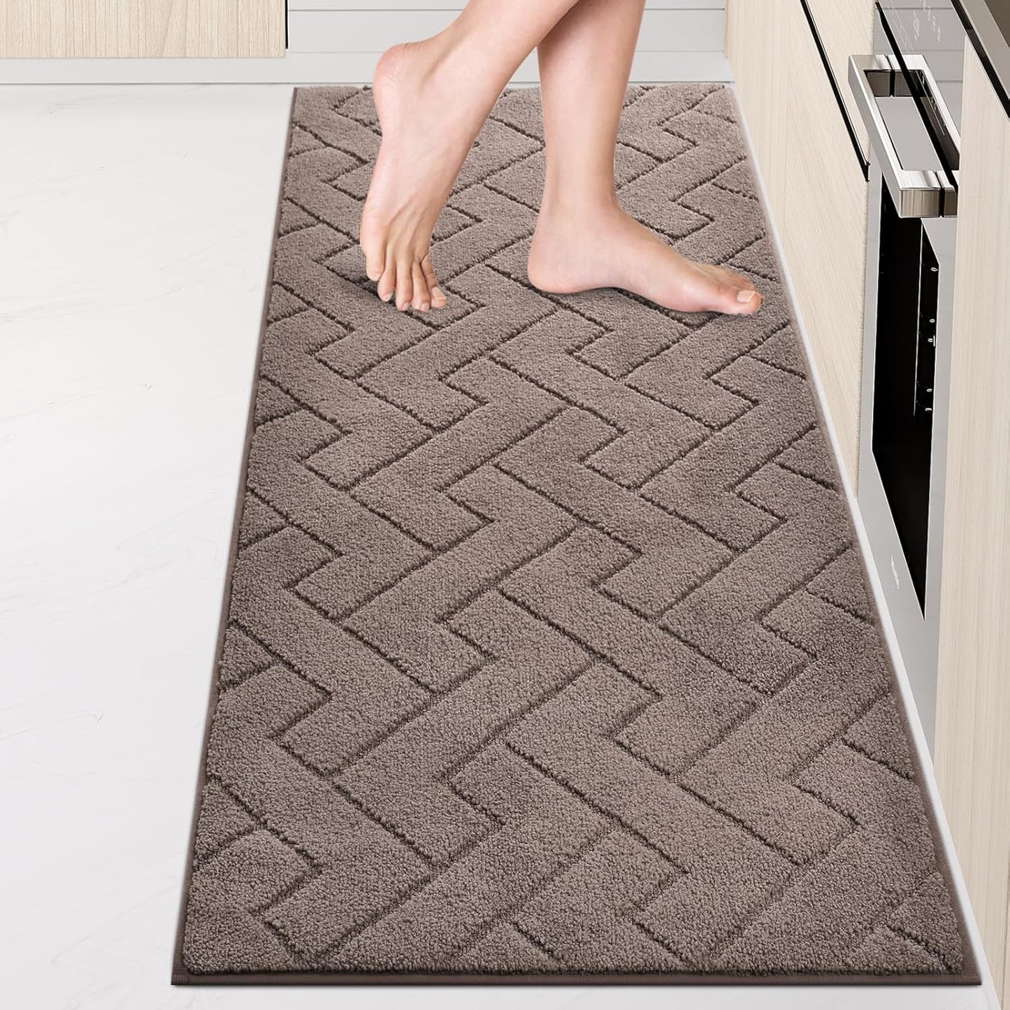 Machine Washable Kitchen Rugs 24" x 70", Non-Slip Kitchen Runner Rugs Mats for Floor, Absorbent Comfort Standing Mats for Kitchen, Sink, Laundry and Hallway, Rolled Packaging, Grayish Brown