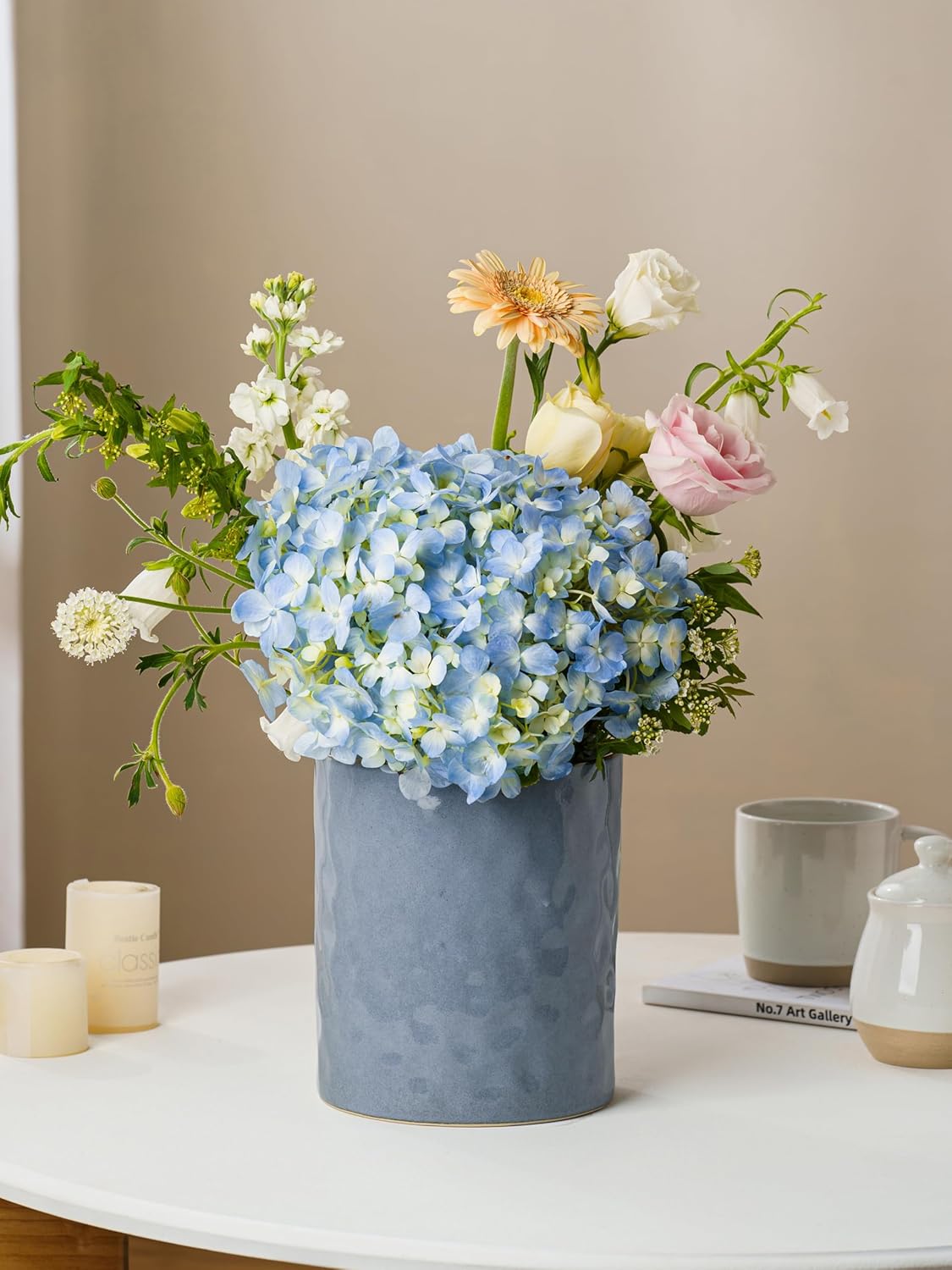 famiware Ocean Utensil Holder, 7.2"+5.8" Ceramic Kitchen Utensil Holder for Countertop, 2 Pieces Cooking Utensil Crocks, Utensil Organizer for Spatula & Spoon, Kitchen Decor, Set of 2, Blue