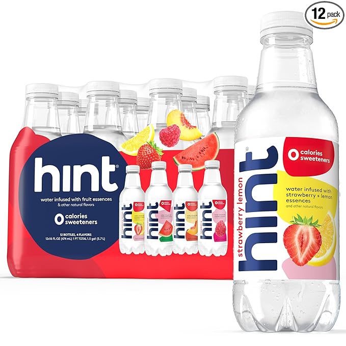 Hint Fruit-Infused Bottled Water, 4-Flavor Red Variety Pack - Sugar Free Flavored Water with Zero Calories, Natural Fruit Essences, and No Artificial Sweeteners - 16 Fl Oz (Pack of 12)
