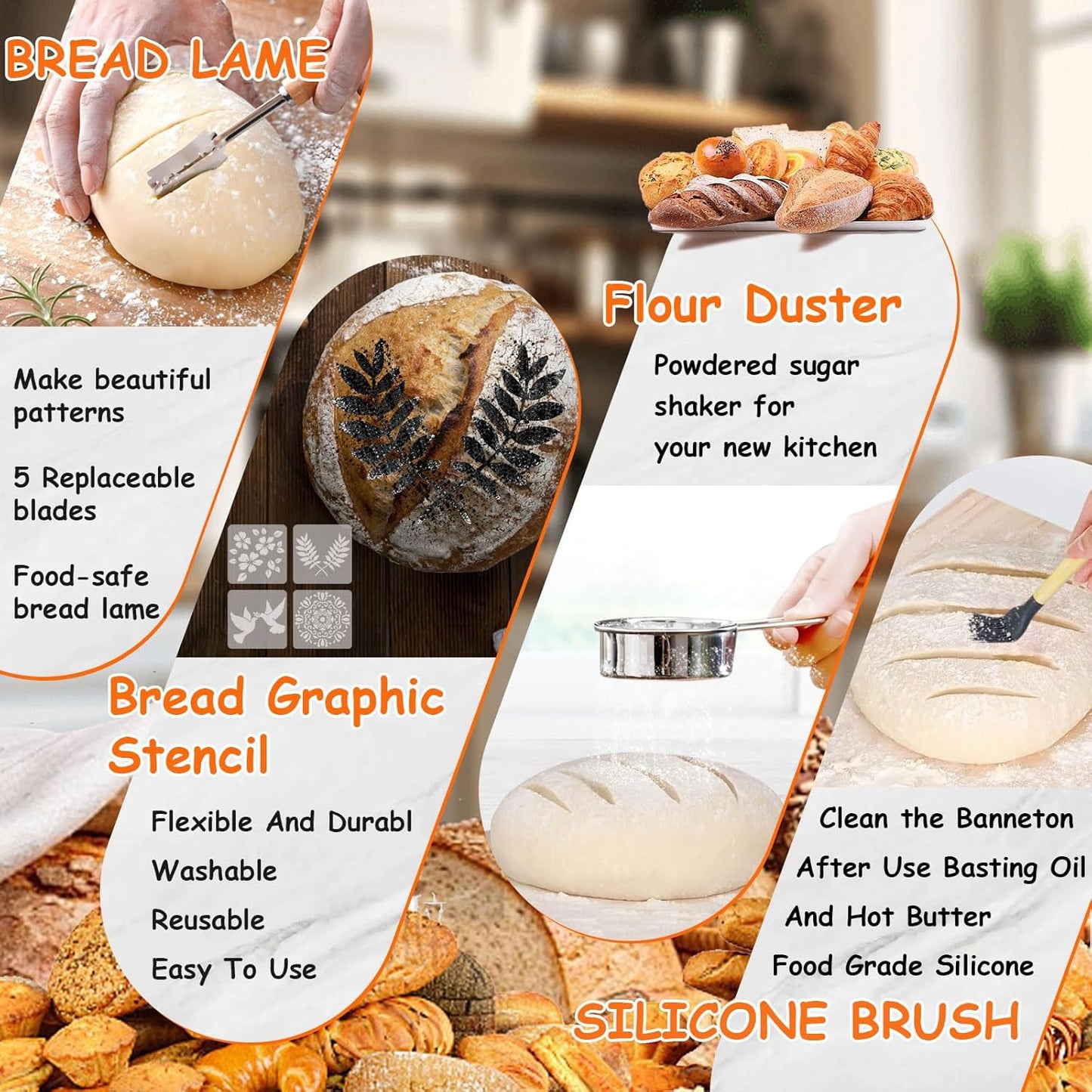 Sourdough Starter Kit, Sourdough Bread Baking Supplies, Cotton Rope Banneton Bread Proofing Basket Set with Sourdough Starter Jar for Bread Making Baking, Sour Dough Kit Tools Gifts for Bakers Women