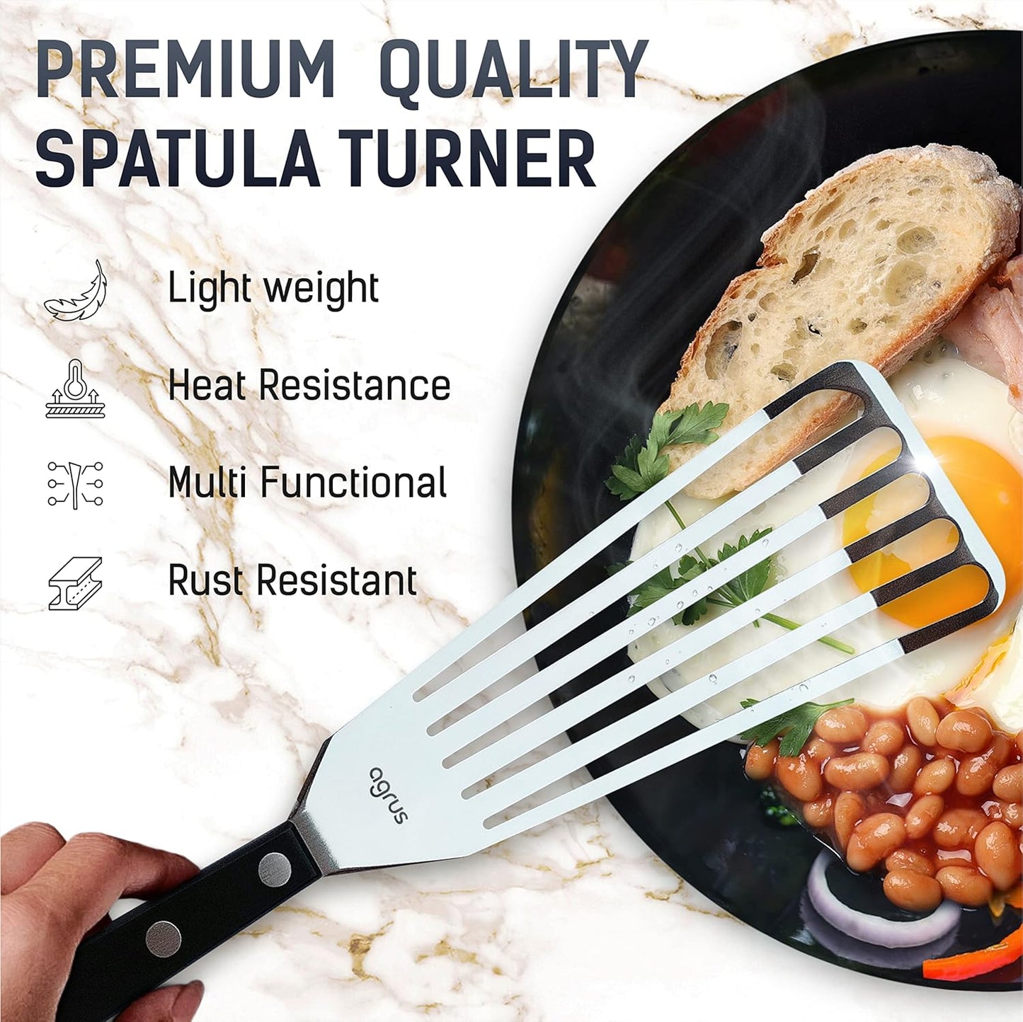 Fish Spatula Stainless Steel, Large Size 13 inch, Blade 9 inch, Plastic Handle, Slotted Flexible Metal, Fish Turner Spatula
