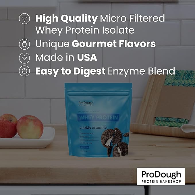 ProDough Gourmet Whey Isolate Hydrolized Protein Powder for Shake Mix- Easy Digest Enzyme Blend, 25g Protein per Serving, Natural Ingredients, Gluten Free, Keto Friendly (Coconut Cream)