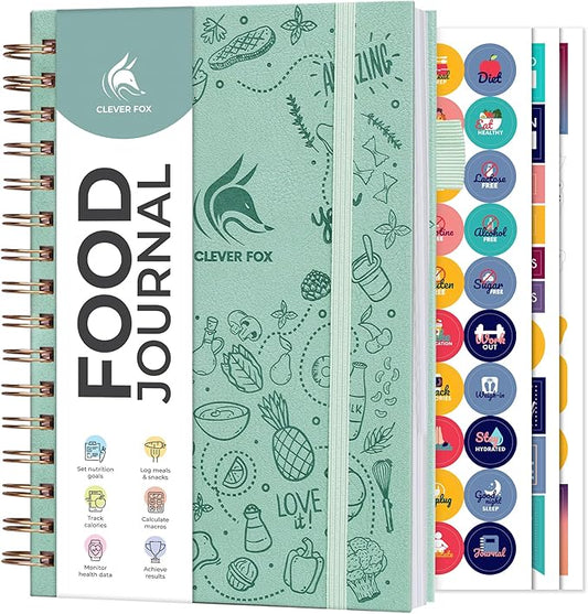 Clever Fox Food Journal Spiral - Daily Food Diary, Meal Prep Planner to Track Calories & Nutrients, Weight Loss Tracker Notebook (Mint Cream)