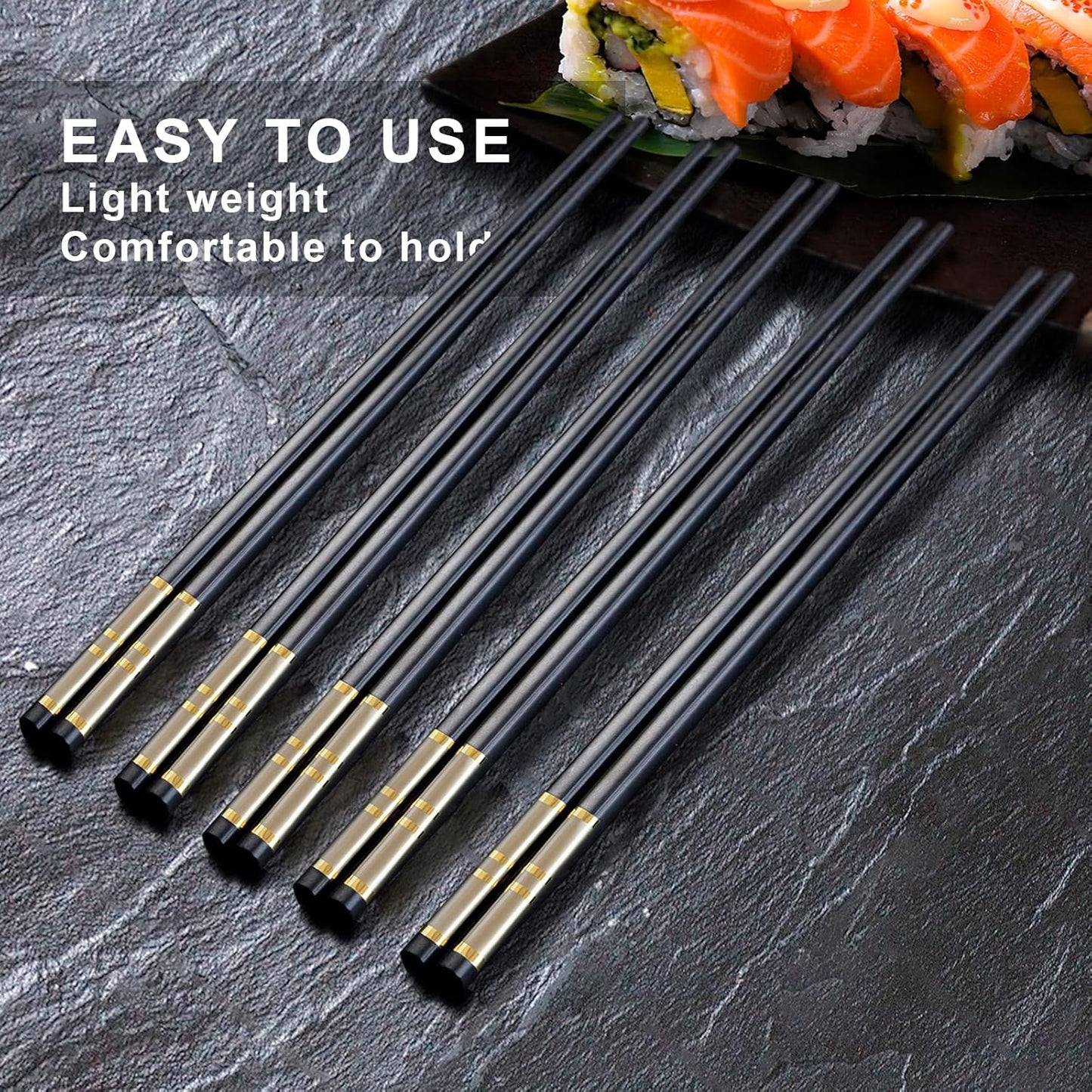 Chopsticks Reusable 5 Pairs Fiberglass Chopsticks Dishwasher Safe Square Lightweight Non-Slip Chop Sticks Set (silvery-1)