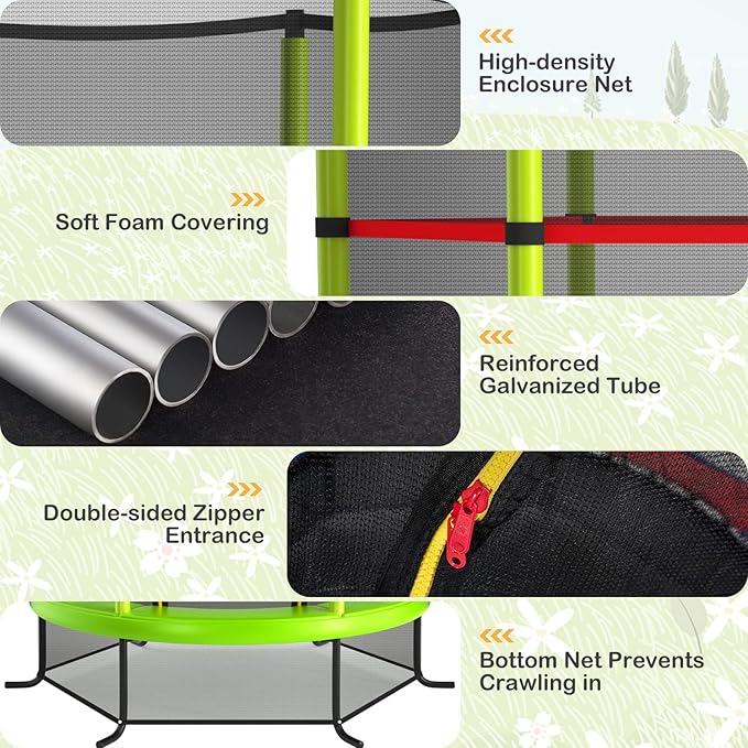 GYMAX Toddler Trampoline, 55” Trampoline for Kids with Bottom-to-Top All-Round Enclosure Net & Seamless Jumping Mat, ASTM Approved Easy Assembly Kids Mini Trampolines Indoor/Outdoor