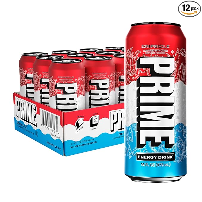 PRIME Energy DRIPSCICLE, Zero Sugar Energy Drink, 200mg Caffeine and 300mg of Electrolytes for Hydration, Vegan, Gluten Free,16 Fluid Ounce, 12 Pack