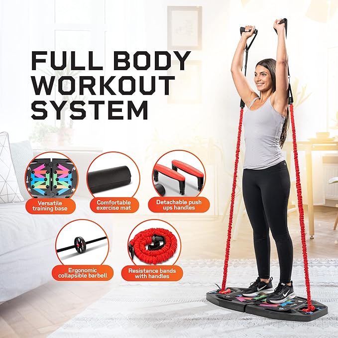 Lifepro Portable Home Gym with Push Up Training Board for Full Body Workouts Push Up Rack Board with 4 Resistance Bands - Home Workout kit Platform for Home Workouts