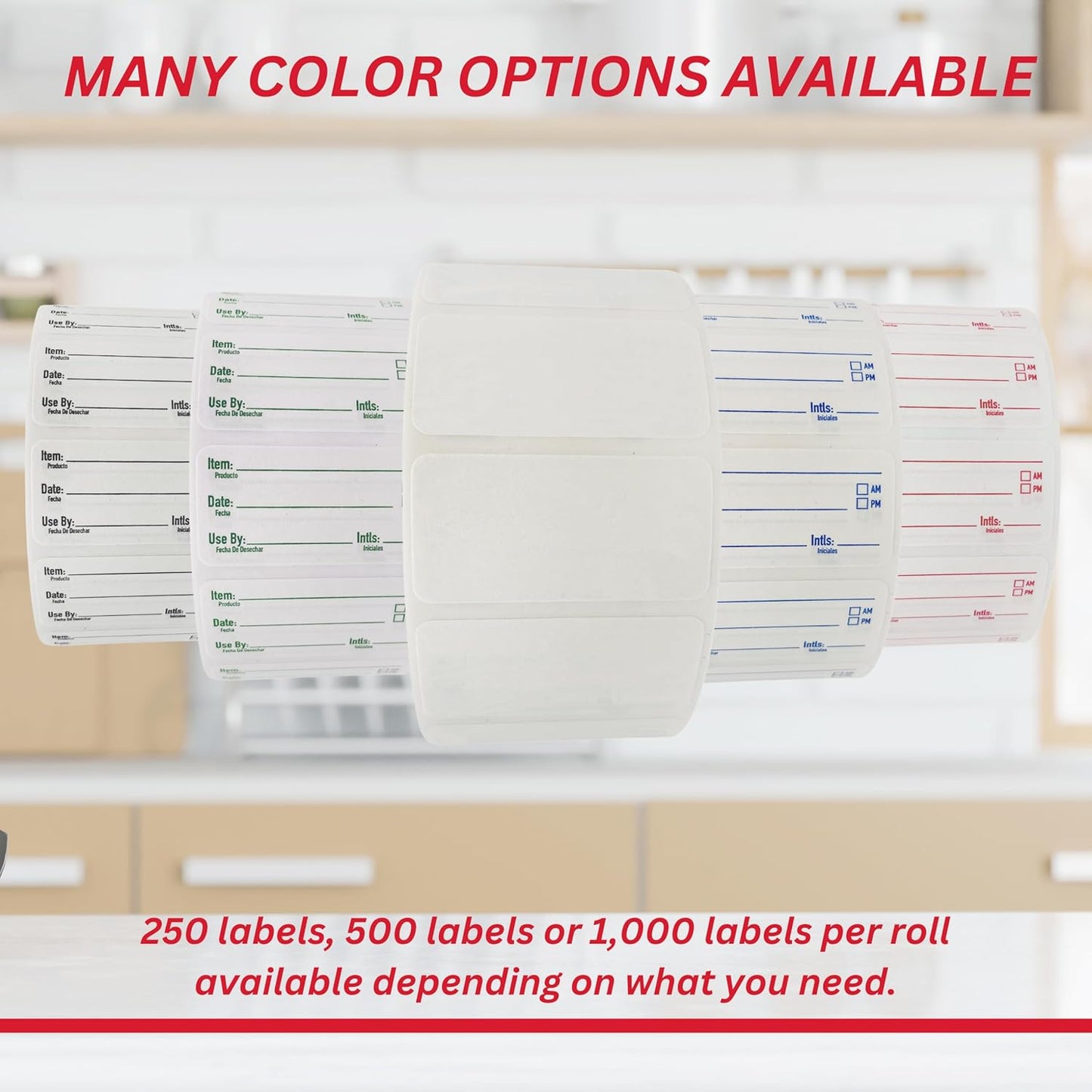 2x1 Dissolvable Food Labels, 1000 Label Stickers, Bottle Labels for Storage Bins, Sticker Labels for Food containers, (1000, Red)