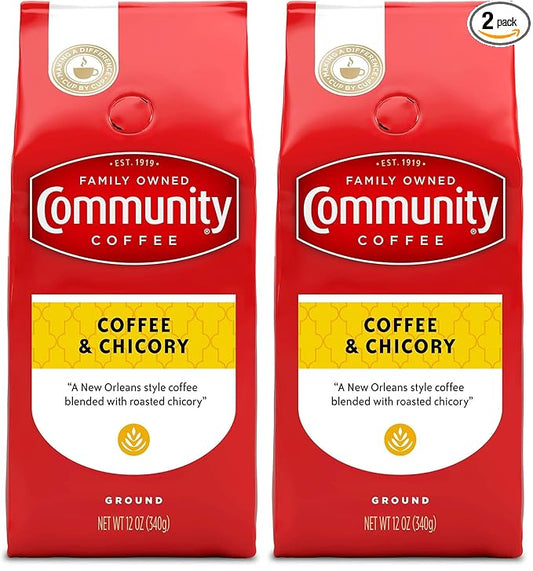 Community Coffee and Chicory Medium-Dark Roast Ground Coffee, 12 Oz (Pack of 2)