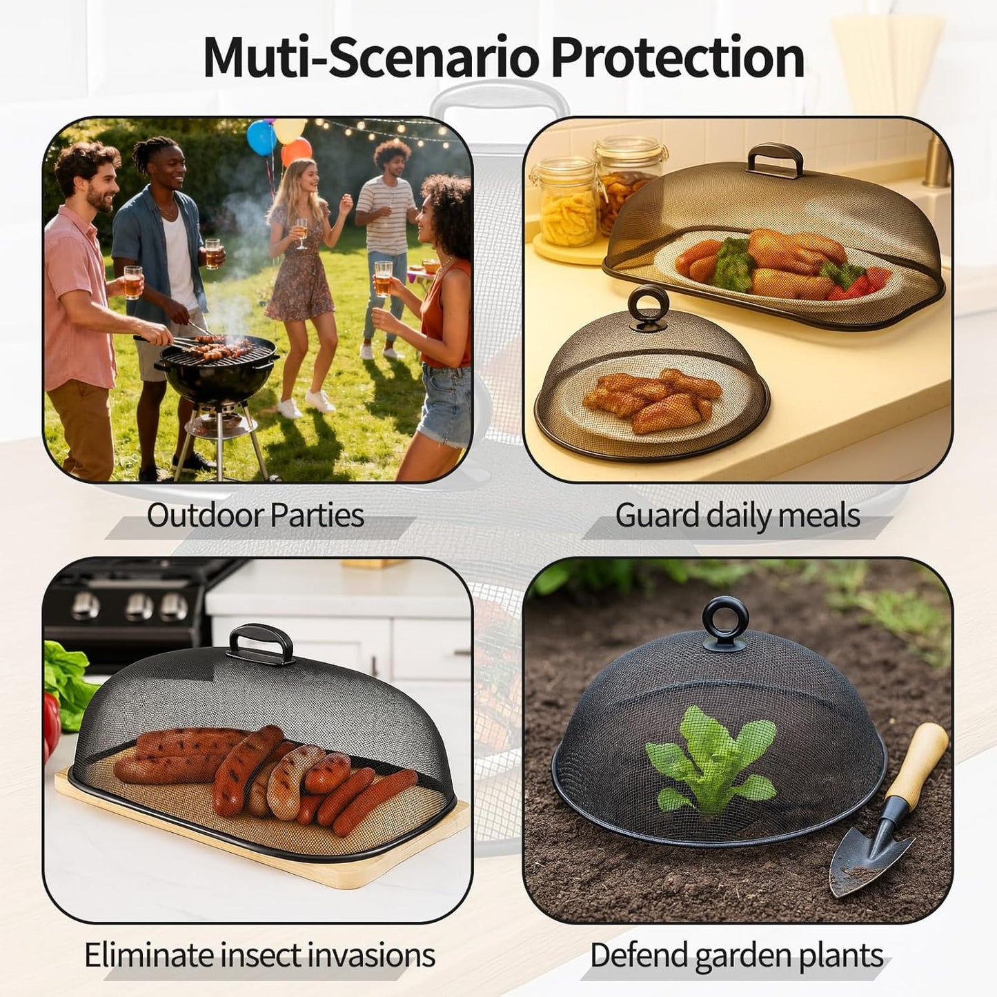 8 Pack Metal Mesh Screen Food Covers, 2 Large (18.5”) and 6 Small (11”) Sets, Reusable Metal Mesh Food Covers for Outdoors, Camping, Picnics and Parties