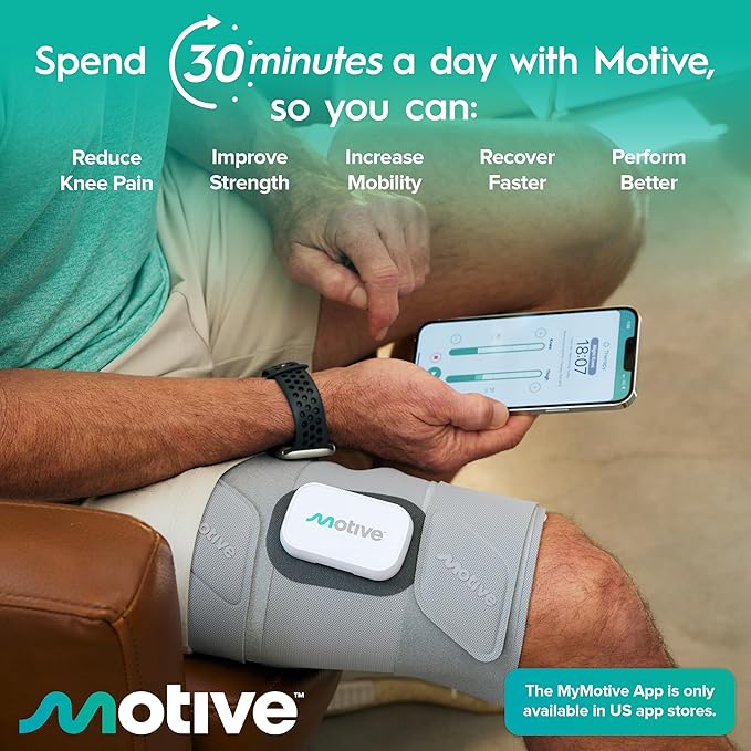 Motive Knee Pain Relief Therapy - Advanced Non-TENS Device to Treat Muscle Weakness, App Controlled, and a Portable Home Treatment for Pain Management Solution - Both Knees