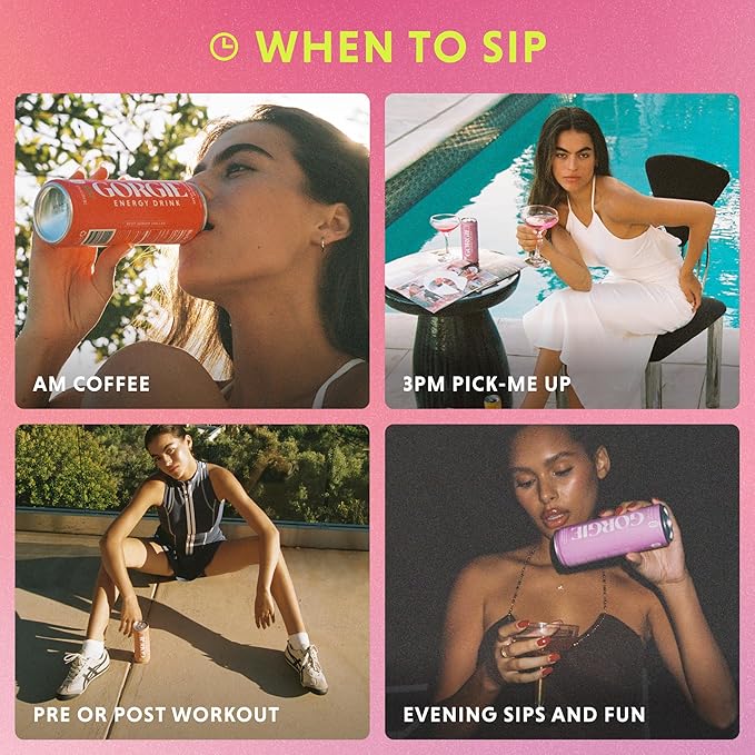 GORGIE Sugar Free Natural Energy Drinks, Sparkling Original Variety Pack (6 Cans) Healthy Energy Drink, Natural Coffee Replacement with Green Tea Caffeine and Biotin 150mg Caffeine, Vegan, Low Calorie