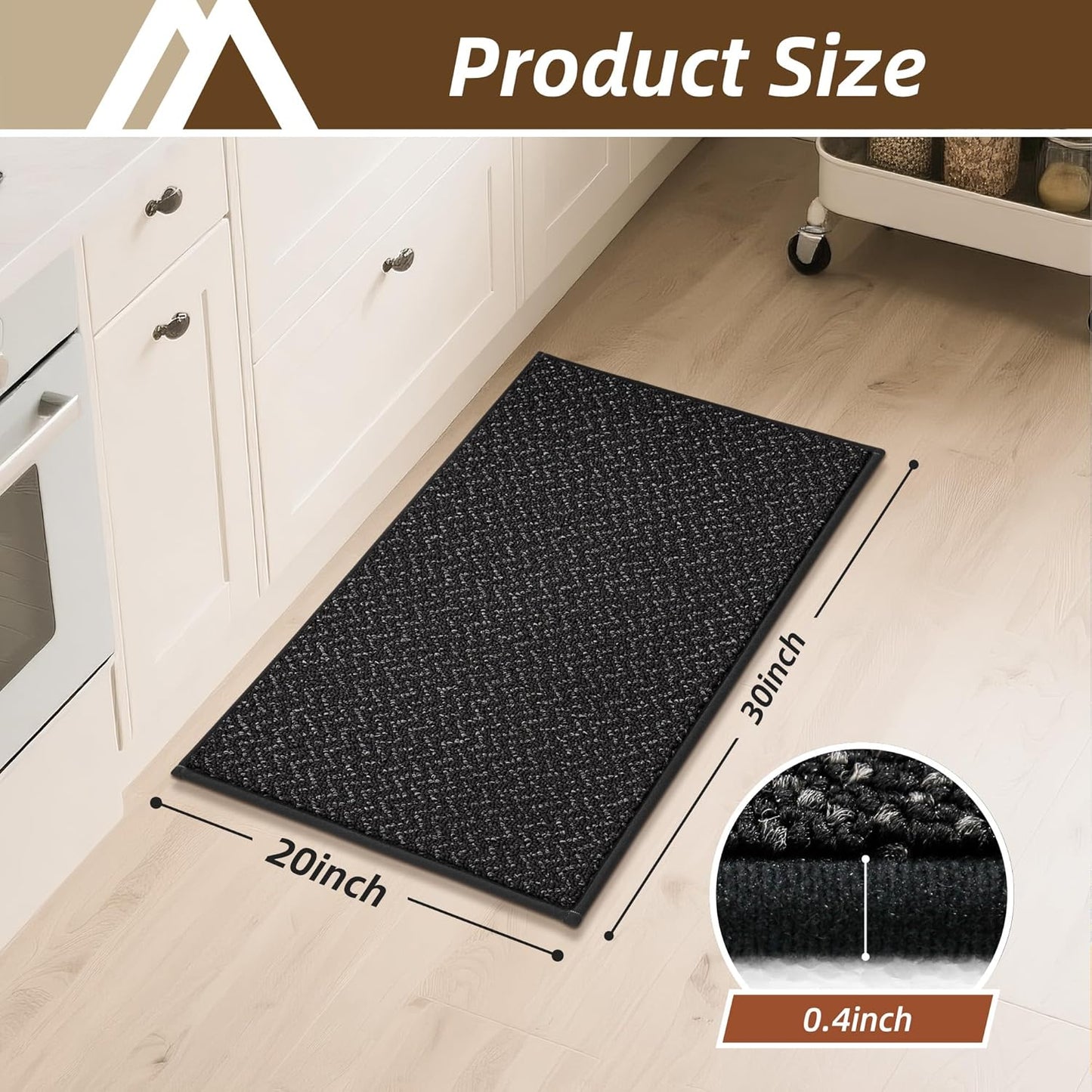 COSY HOMEER Kitchen Rugs 20"x32" Non-Slip Kitchen Mats for Floor Absorbent Stain Resistant Kitchen Floor Mat Machine Washable Rugs for Kitchen,Hallway,Sink,Black