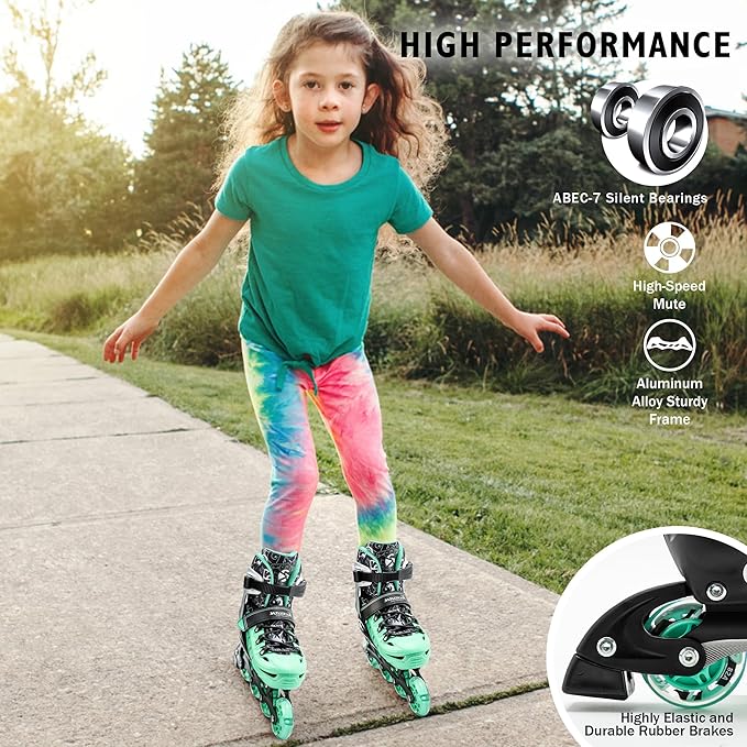Inline Skates for Kids and Adult, Adjustable Fun Illuminating Skates for Girls, Boys, Women and Men Outdoor and Indoor, Beginner