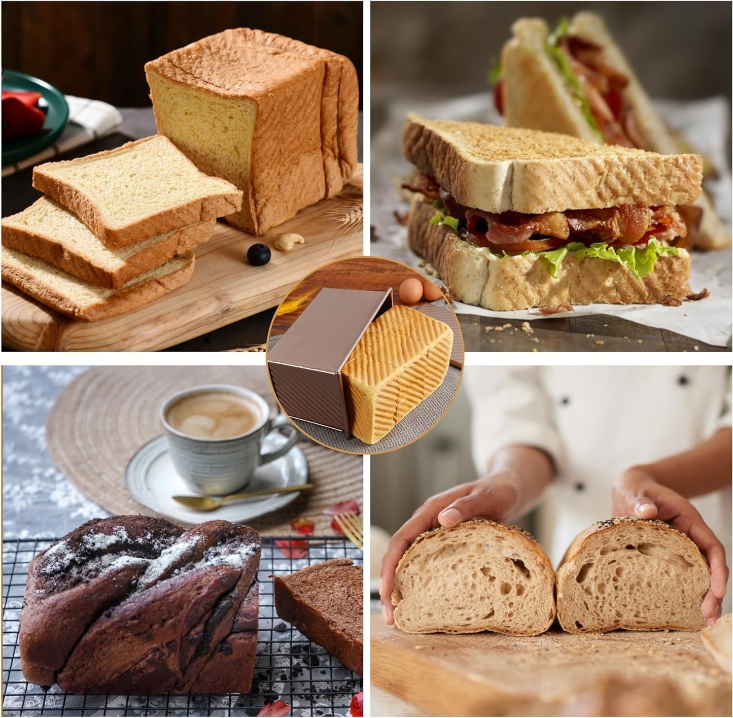 2pack Pullman Bread Pans with Lid, 1LB Capacity Bread Loaf Pan, Non-Stick, Easy Release Sandwich Bread Loaf Pan for Baking Homemade Bread