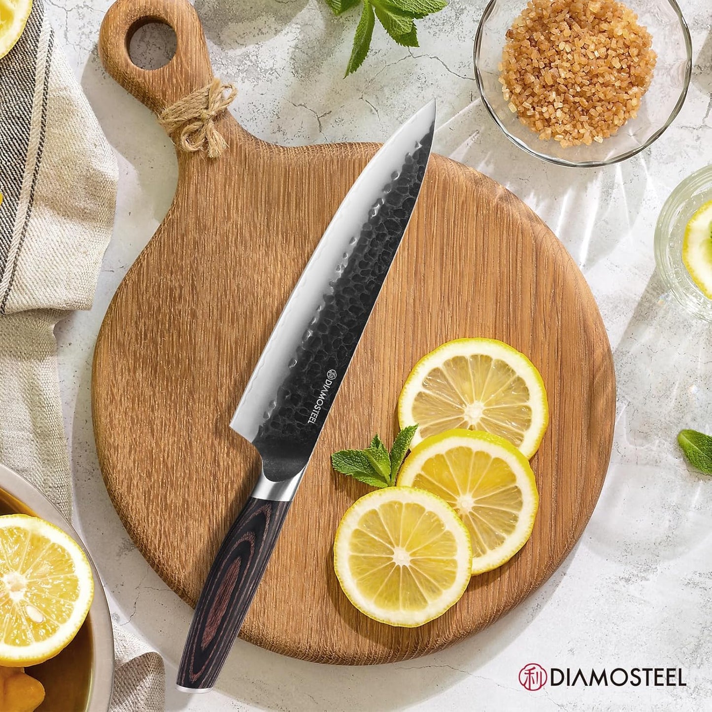 Chef Knife - 8-Inch Professional Kitchen Knife - Hammered Black Oxide Blade Japanese 9CR18MOV High Carbon Stainless Steel Sharp Gyuto Knife - Ergonomic Pakkawood Handle with Present Box