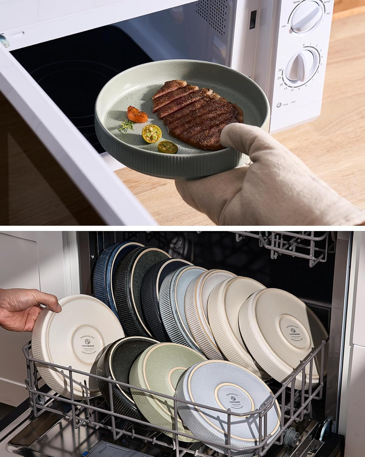 famiware Star 8.25" Pasta Bowls, Large Dinner Bowls Set of 6, Salad Bowl Plates, Shallow Bowls for Eating, Light Green