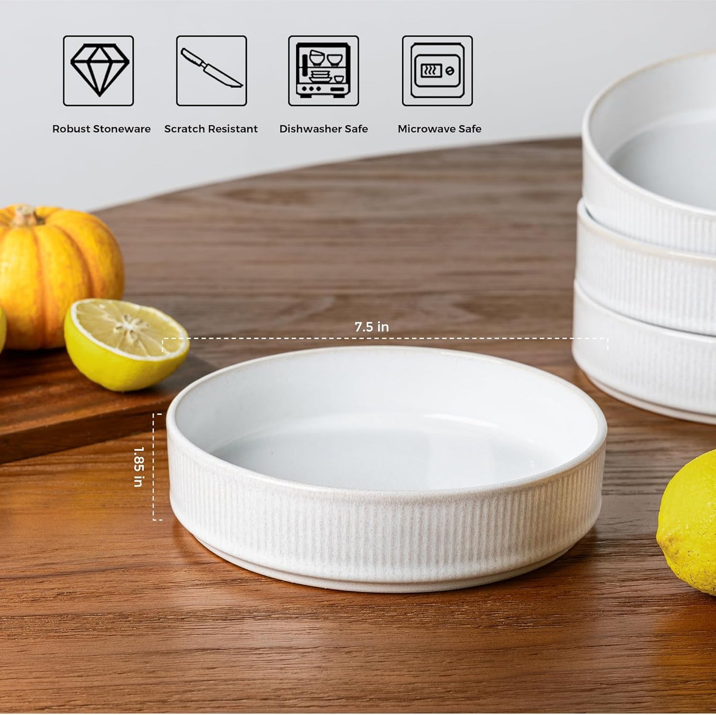 GBHOME 7.5'' Stoneware Pasta Bowls, Serving Bowls Set of 6 for Kitchen, Double Reactive Glaze Bowls for Fruit,Pasta,Salad,Oatmeal,Meal, Microwave Safe (6 pcs)