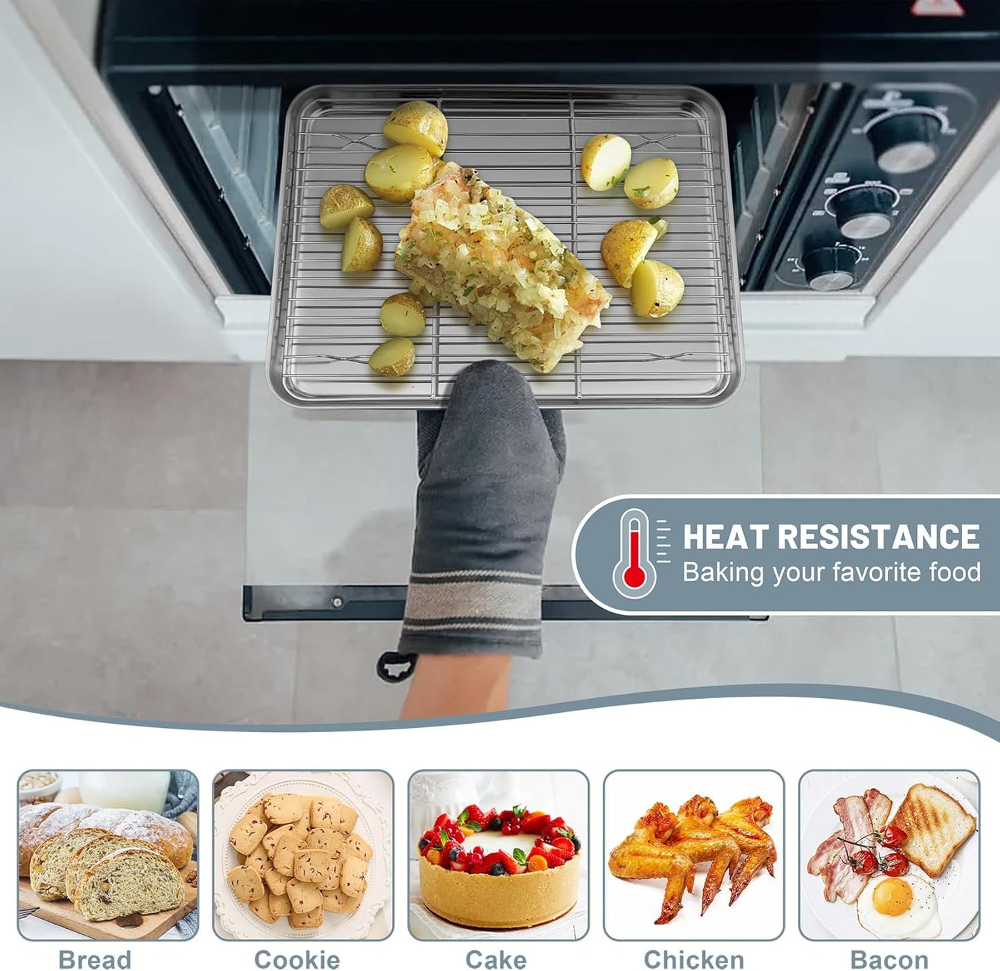 TeamFar Cooling Rack, 9.75” x 7.5” Stainless Steel Wire Baking Rack for Cooking Roasting Grilling, Fit for Oven Pan, Oven & Dishwasher Safe, Non-toxic & Heavy-Duty, 2PCS