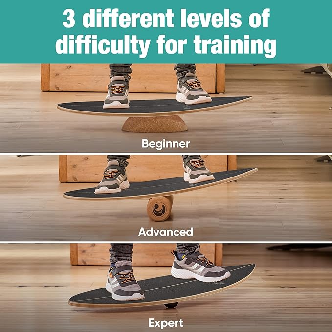 Board - unique board incl. corc roller, corc hemisphere and balance ball - surf balance board - balance training - balance board kids - balance board wood