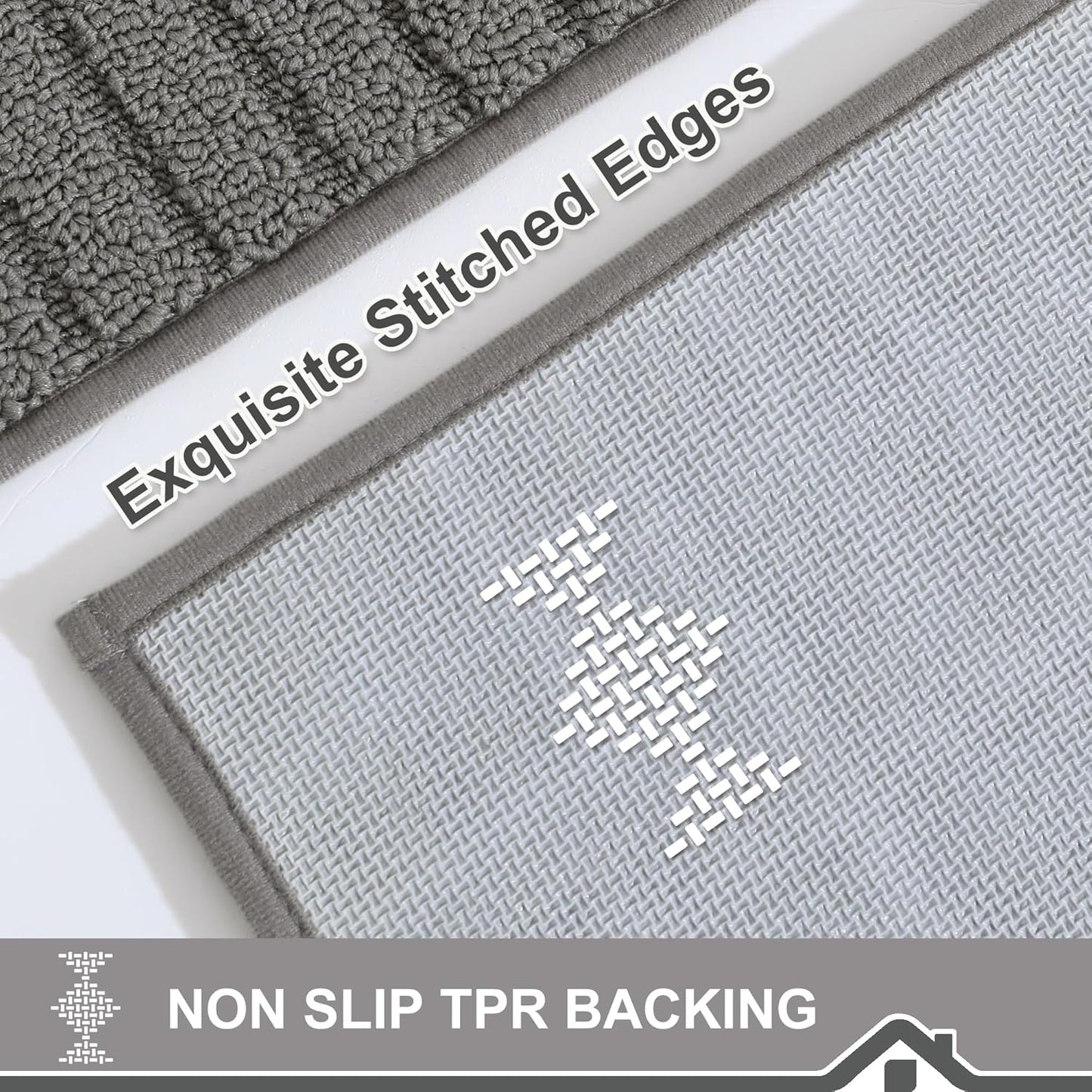 BEQHAUSE-Kitchen-Rugs-Washable-Kitchen-Mats-for-Floor Non-Slip Kitchen Mat Set of 2 Absorbent Kitchen Runner with TPR Non Skid Backing,Grey,24x35inch/24x60inch
