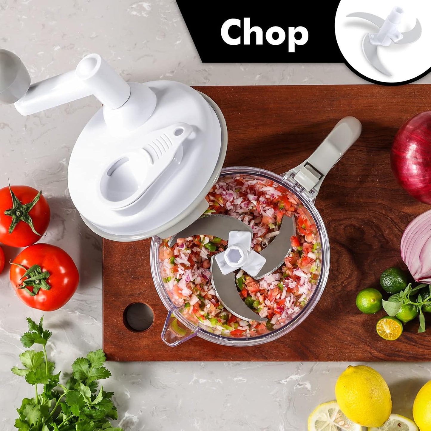 Geedel Hand Food Chopper, Vegetable Quick Chopper Manual Food Processor, Easy To Clean Food Dicer Mincer Mixer Blender, Rotary Onion Chopper for Garlic, Salad, Salsa, Nuts, Meat, Fruit, Ice, etc