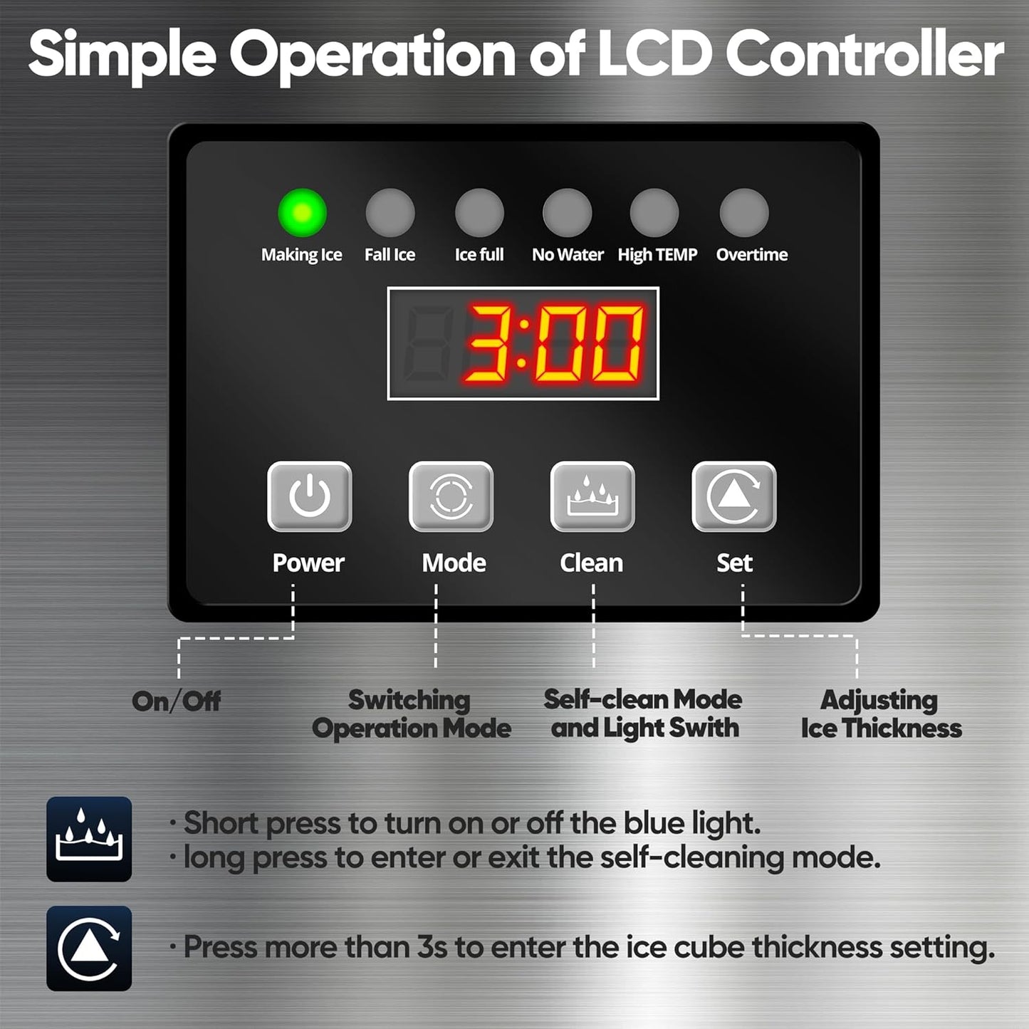 Commercial Ice Maker Machine, Coolski 200LBS/24H Under Counter Ice Maker with 35LBS Ice Storage,Stainless Steel Freestanding Ice Machine for Restaurant, Home, Bar, Office, Party, Outdoor Activities