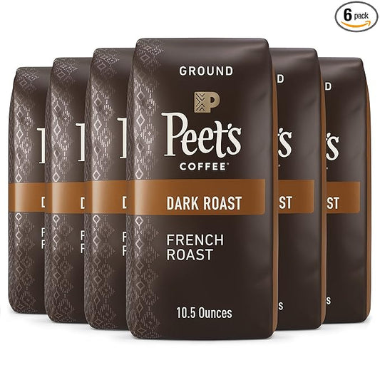 Peet's Coffee, Dark Roast Ground Coffee - French Roast 63 Ounces (6 Bags of 10.5 Ounces)