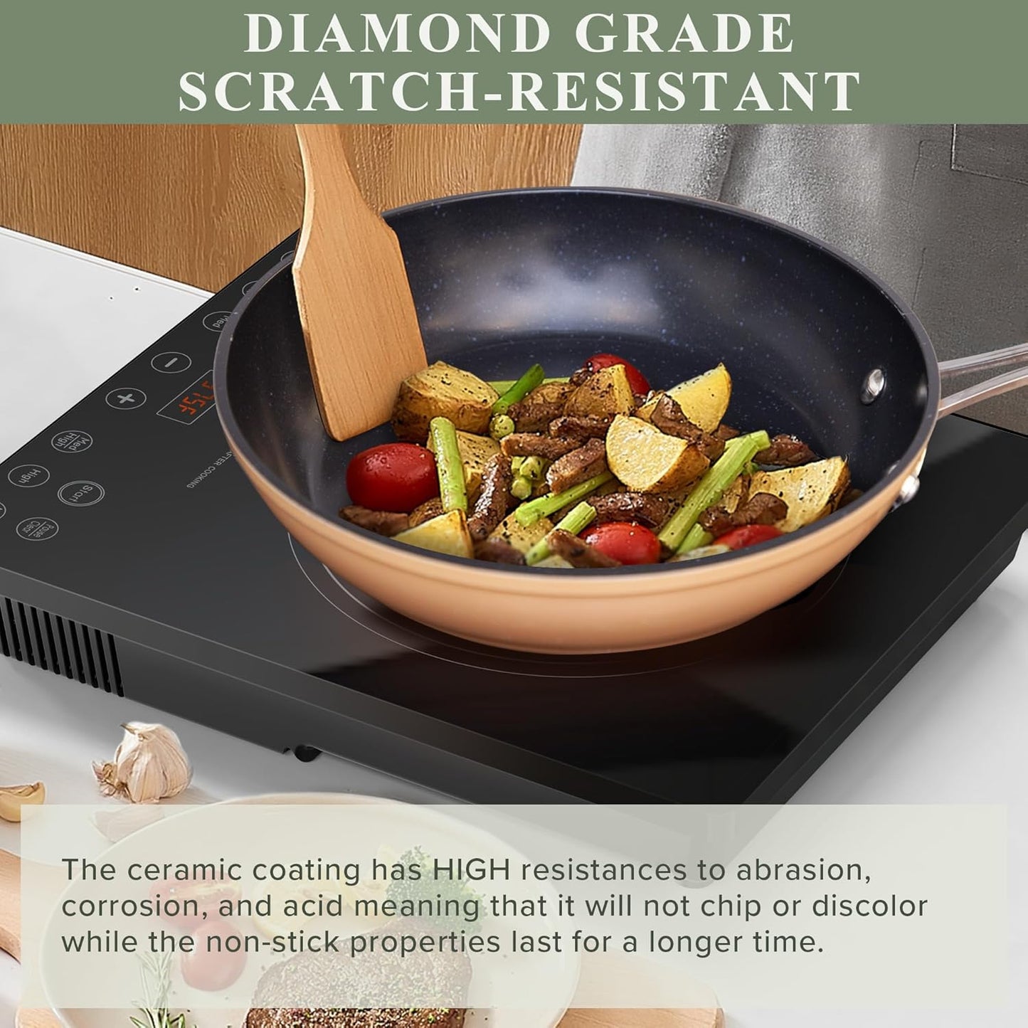 Nuwave Healthy Duralon Blue Ceramic Nonstick Cookware Set, Diamond Infused Scratch-Resistant, PFAS Free, Dishwasher & Oven Safe, Induction Ready & Evenly Heats, Tempered Glass Lids & Stay-Cool Handles