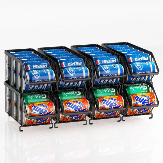 GILLAS 8 Pack Stackable Soda Can Organizer for Refrigerator, Can Holder Dispenser, Canned Food Storage Rack for Fridge, Kitchen, Countertops, Cabinets, Black