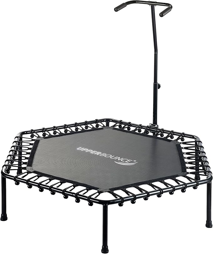 Upper Bounce Mini Workout Trampoline with Adjustable T-Shaped Handrail – Hexagonal Rebounder Trampoline for Kids & Adults – Fitness & Recreational Trampolines, Supports up to 220 lbs.