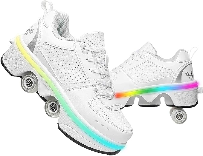 Double-Row Deform Wheel Automatic Walking Shoes Invisible Deformation Roller Skate 2 in 1 Removable Pulley Skates Skating Parkour