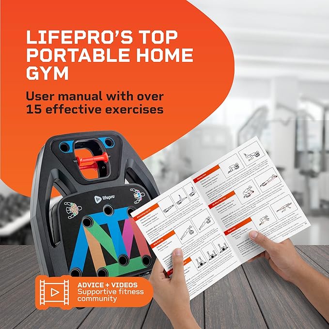 Lifepro Portable Home Gym with Push Up Training Board for Full Body Workouts Push Up Rack Board with 4 Resistance Bands - Home Workout kit Platform for Home Workouts