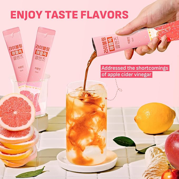 LIVELING] Apple Cider Vinegar Liquid Stick l Grapefruit Flavor, Natural Cleanse with Premium Nutritional Ingredients, pH Balance, Zero Sugar, Easy Cut & Easy Mix (30 Sticks)