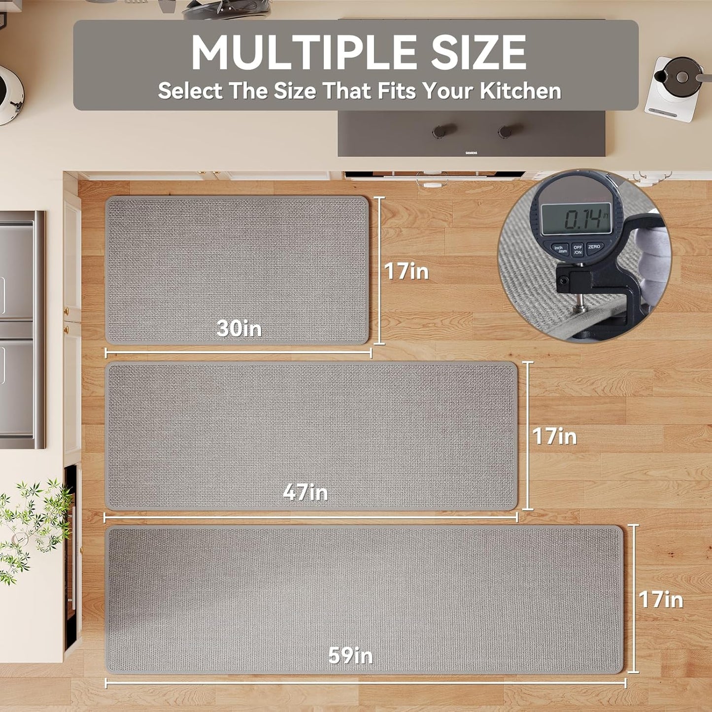 Water Absorbent Runner Rugs for Kitchen, Kitchen Mat in Front of Sink, Oil Absorbent Kitchen Mats for Floor,Non-Slip Kitchen Rugs,Durable Kitchen Mats，17x30 Gray Kitchen Rugs,
