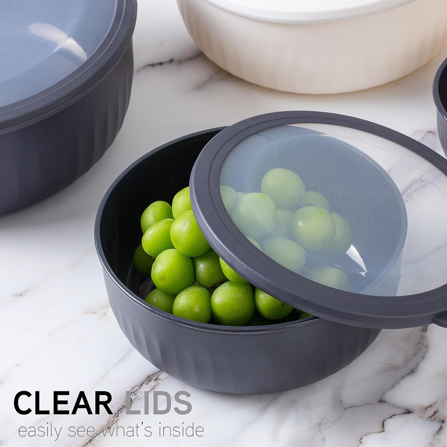 COOK WITH COLOR Prep Bowls with Lids- Wide and Deep Nesting Plastic Small Mixing Bowl Set with Lids, 12 Piece Set - Wide Bowls, Speckled Black