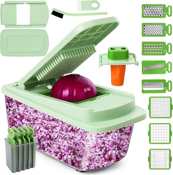 Vegetable Chopper with 8 Blades - Onion Chopper 16-in-1 with Container, Kitchen Vegetable Spiralizer Kitchen Gadgets - Home Essentials - Accessories