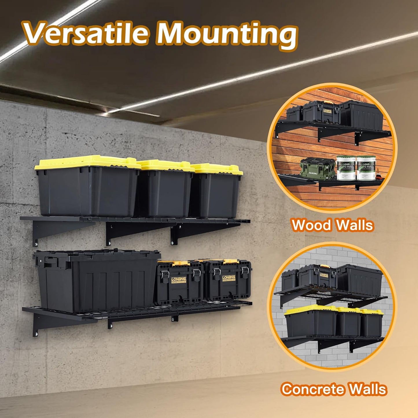 Garage Wall Shelving, 2-Pack 2 x 4ft Garage Storage Rack,Loads 700 lbs 24-inch-by-48-inch Heavy Duty Wall Shelves,24” x 48” Garage Wall Shelf,Black