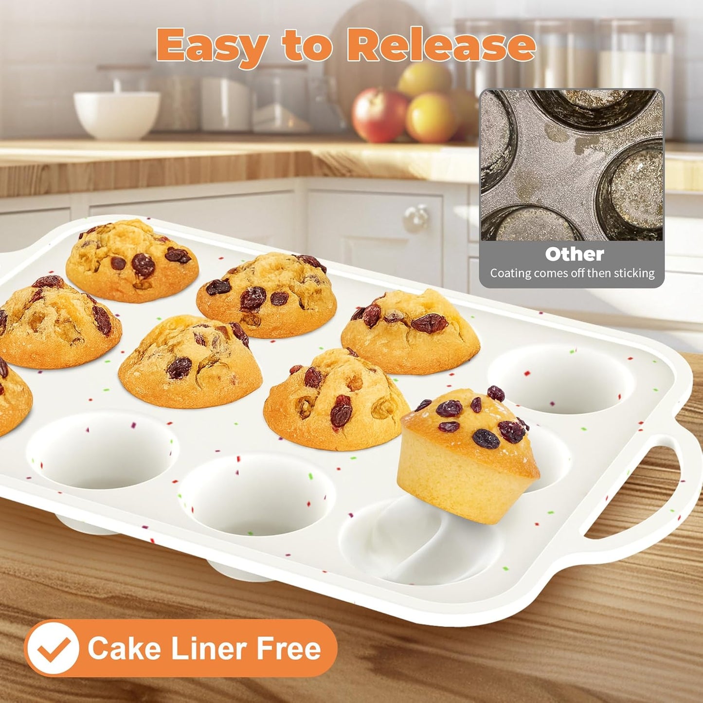 2Pack Mini Muffin Pan For Baking With Metal Reinforced Frame, 12 Cup Silicone Nonstick Cupcake Pan, BPA Free Silicone Mini Muffin Pan, Cupcake Baking Pan Molds for Oven