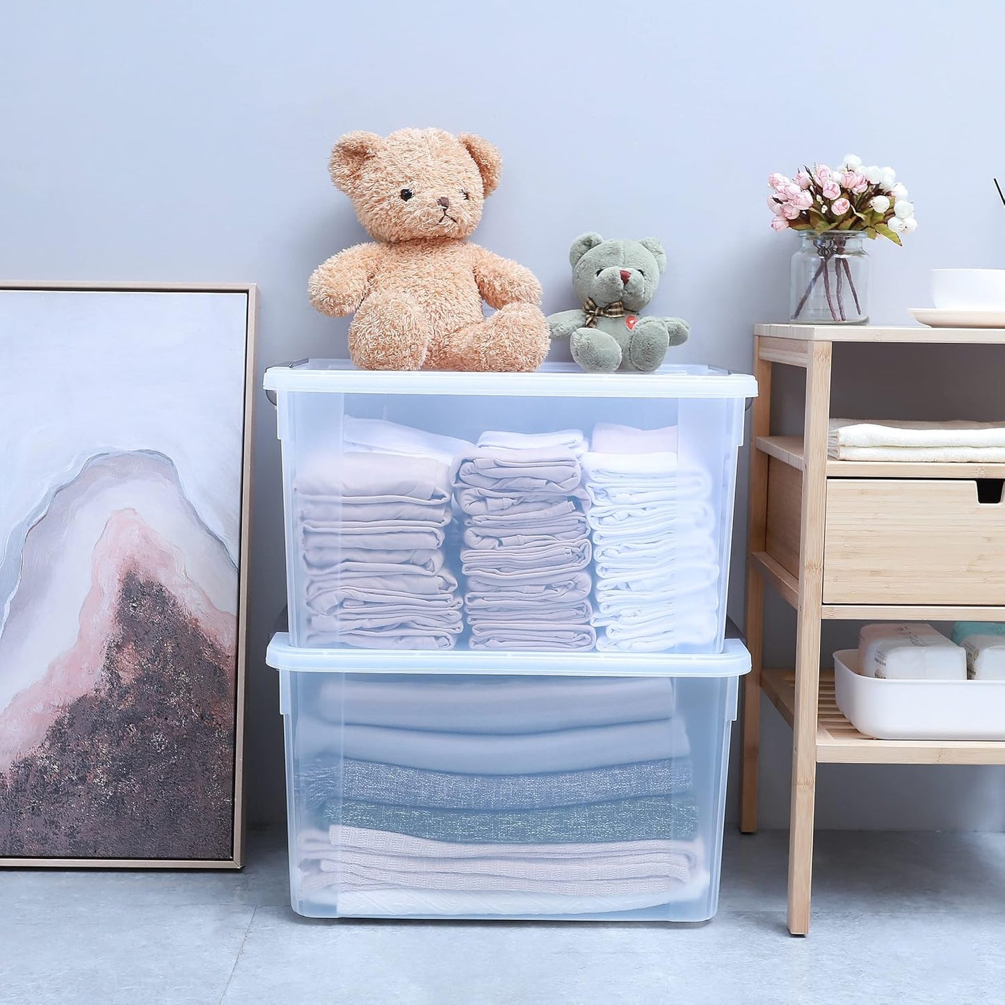 Citylife 58.1 QT Plastic Storage Bins with Latching Lids Stackable Storage Containers for Organizing Large Clear Storage Box for Garage, Closet, Kitchen, 8 Packs