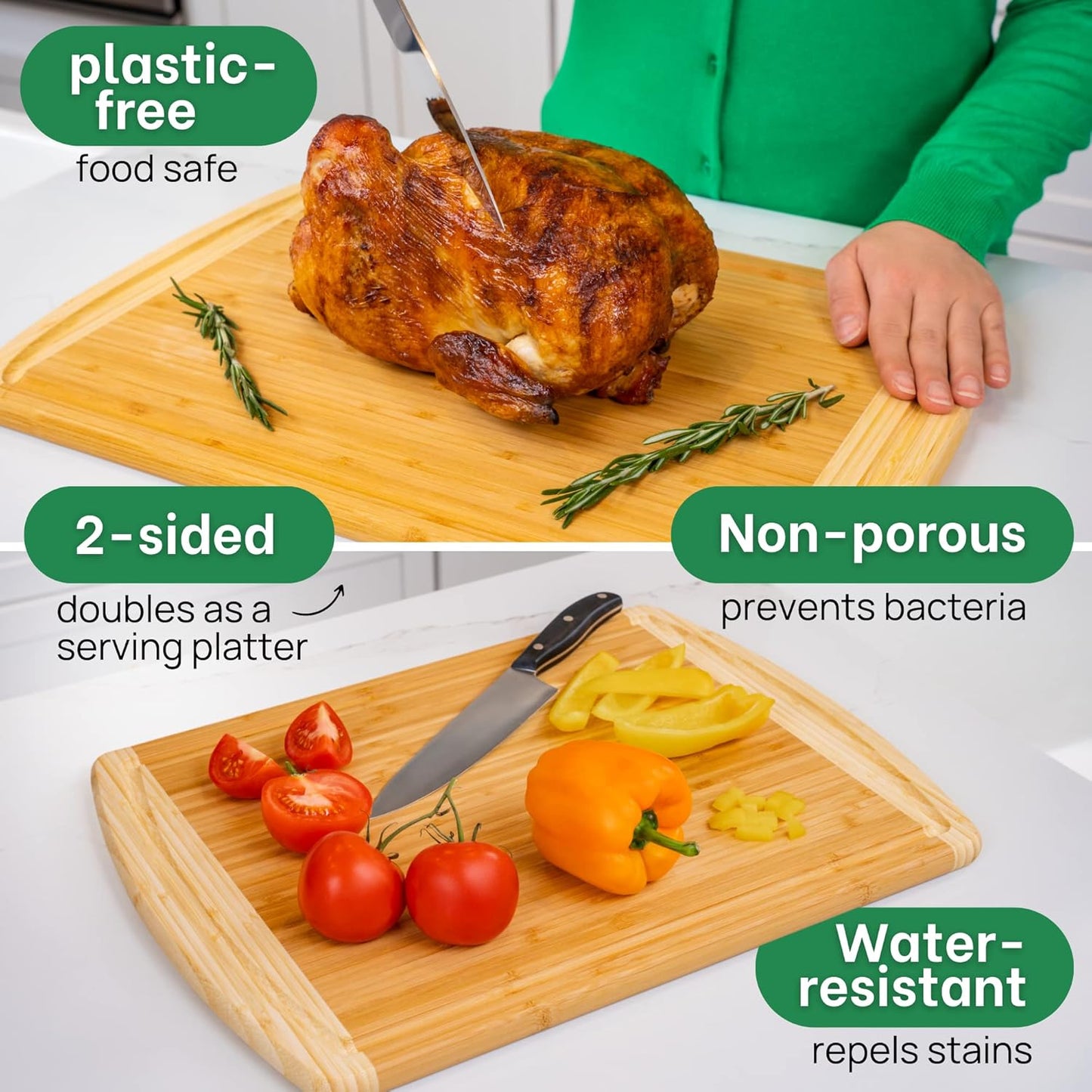 FSC® Certified Organic Extra Large Bamboo Cutting Board – 18 x 12.5 Inch – Reversible Wood Non Toxic Cutting Boards for Kitchen Prep, Meat, Charcuterie & Serving, Lifetime Replacments