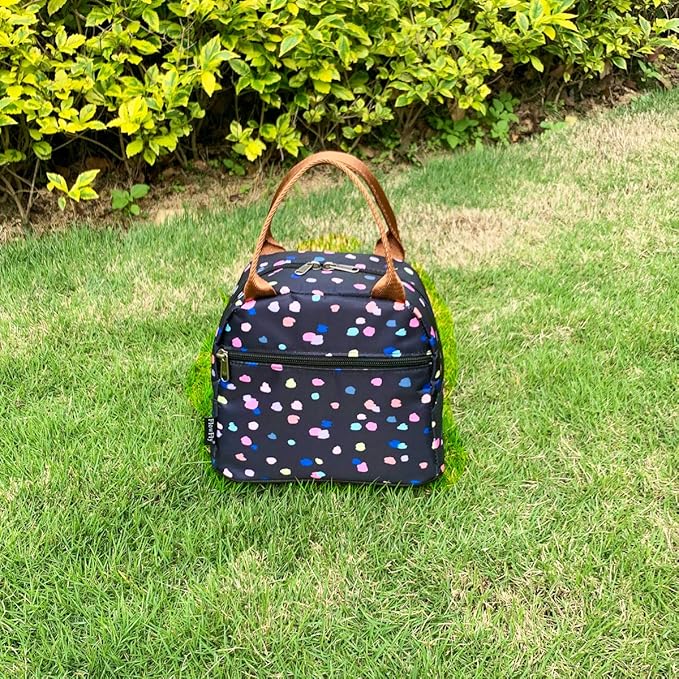 FlowFly Insulated Lunch Cooler Bag - Tote Organizer for Women/Men, Black Flower