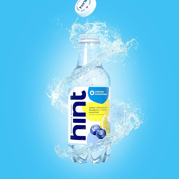 Hint Water Blueberry Lemon, Pure Water Infused with Blueberries & Lemons, Zero Sugar, Zero Calories, Zero Sweeteners, Zero Preservatives, Zero Artificial Flavors, 16 Fl Oz (Pack of 12)