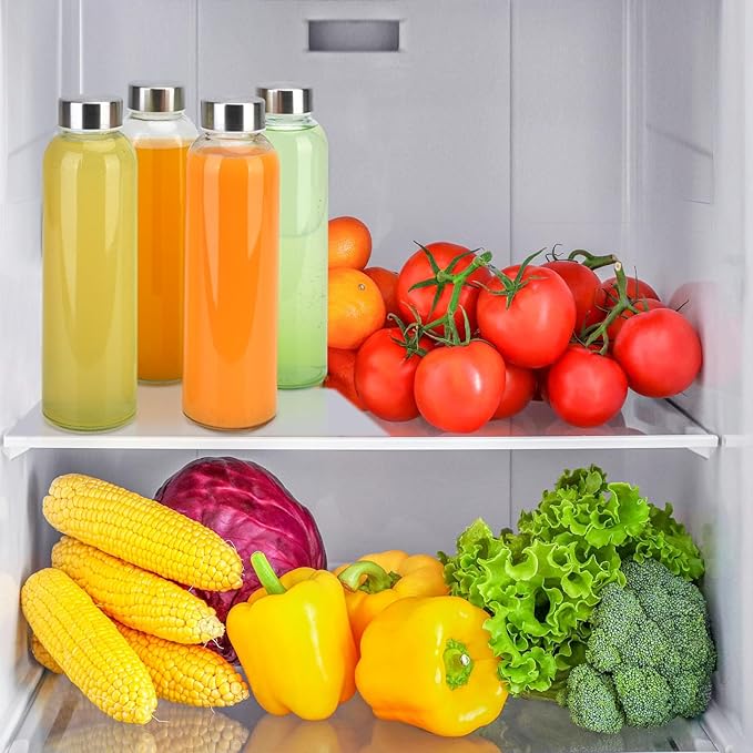 Sursip 18oz Glass Water Bottle Set of 6, Clear glass juice bottle for juicing，Reusable Drinking Bottles with Stainless Steel Lid，Beverage Storage Containers for Refrigerator-BPA Free，Leak Proof